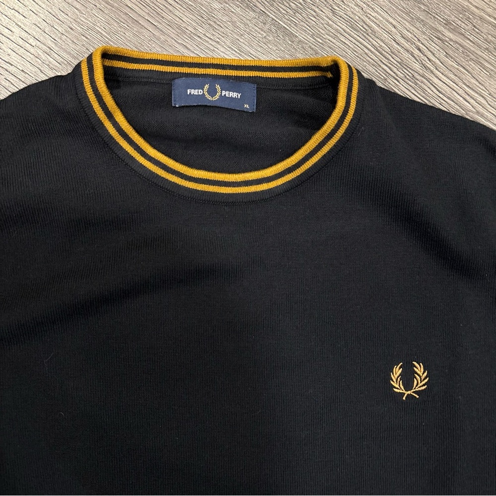 Fred Perry Black Crewneck Sweater with Yellow Trim
